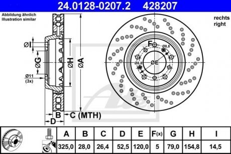 Двухсекционный тормозной диск передний P BMW 3 (E46) 3.2 07.00-08.06 ATE 24.0128-0207.2 (фото 1)