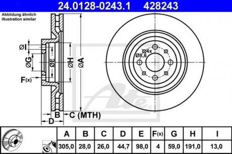 Гальмівний диск передній лівий/правий (сплав / високовуглецевий) LANCIA DELTA III 1.9D/2.0D 09.08-08.14 ATE 24.0128-0243.1
