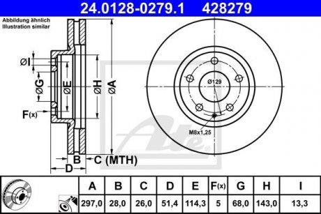 Тормозной диск передний левый/правый MAZDA 6, CX-9 2.0/2.2D/2.5 08.12- ATE 24.0128-0279.1