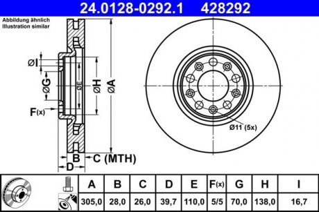 Тормозной диск передний левый/правый ALFA ROMEO 159, GIULIETTA; FIAT 500X; JEEP COMPASS, RENEGADE 1.0-2.4 09.05- ATE 24.0128-0292.1