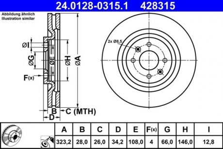 Тормозной диск передний левый/правый (сплав/высокоуглеродистый) DS DS 3; CITROEN DS3; PEUGEOT 208 I 1.2-1.6D 11.09- ATE 24.0128-0315.1