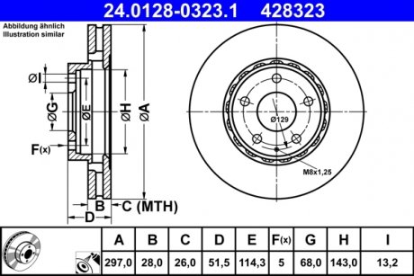 Тормозной диск передний левый/правый MAZDA CX-5, CX-9 2.0/2.2D/2.5 11.11- ATE 24.0128-0323.1 (фото 1)