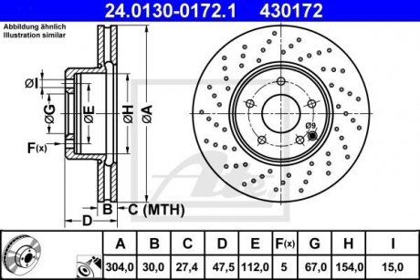 Тормозной диск передний левый/правый (сплав/высокоуглеродистый) MERCEDES S (W220) 3.7 06.03-08.05 ATE 24.0130-0172.1 (фото 1)