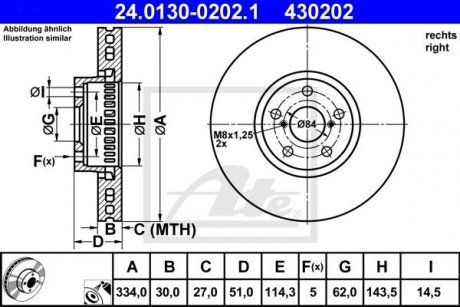 Тормозной диск передний P LEXUS GS, IS II, IS III, RC 2.0-4.6 04.05- ATE 24.0130-0202.1 (фото 1)