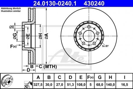 Тормозной диск передний левый/правый VOLVO XC90 I 2.4D-4.4 06.02-12.14 ATE 24.0130-0240.1