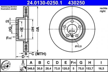 Гальмівний диск передній права BMW X4 (F26) 3.0 12.15-03.18 ATE 24.0130-0250.1