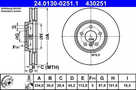 Гальмівний диск передній лівий/правий MINI (F55), (F56), (F57), CLUBMAN (F54), COUNTRYMAN (F60) 2.0 09.13- ATE 24.0130-0251.1 (фото 1)