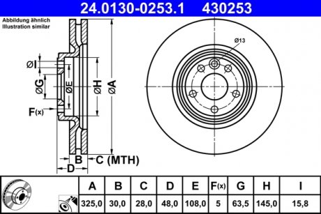 Тормозной диск передний левый/правый LAND ROVER RANGE ROVER VELAR 2.0-3.0H 03.17- ATE 24.0130-0253.1