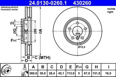 Фото автозапчасти tarcza ham.przod prawa 360x30 v ATE 24013002601