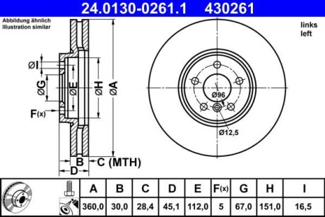 Фото автозапчасти tarcza ham.przod lewa 360x30 v ATE 24013002611