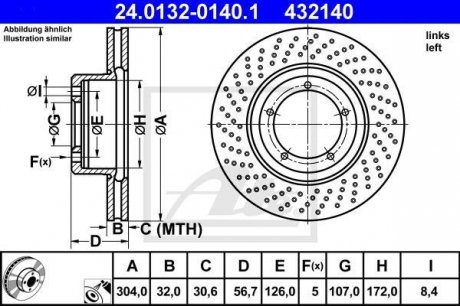 Тормозной диск пер левый (высокоуглеродистый) PORSCHE 911, 911 TARGA 3.3 09.77-11.90 ATE 24.0132-0140.1