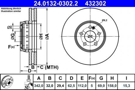 Тормозной диск из двух частей передний левый/правый (сплав/высокоуглеродистый) MERCEDES CLS (C257), E (A238), E (C238), E T-MODEL (S213), E (W213), GLC (C253), GLC (X253) 2.0-3.0D 06.15- ATE 24.0132-0302.2 (фото 1)