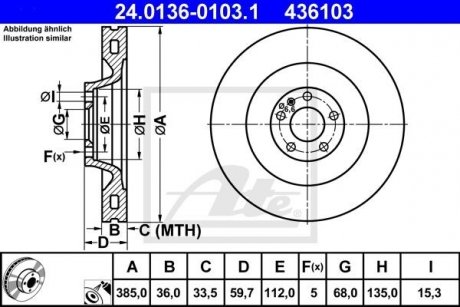 Тормозной диск Перед лев/прав (высокоуглеродистый) AUDI A8 2.8-6.0 10.02-07.10 ATE 24.0136-0103.1
