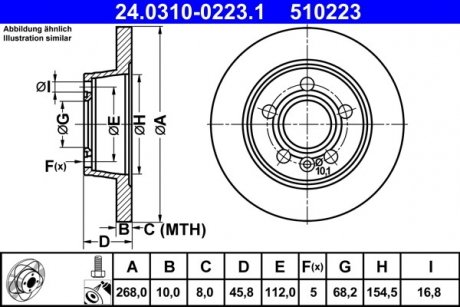 Тормозной диск, PowerDisc, массивный, с прорезями, задний ; левая/правая, ср. внешний 268 мм, т.е. 10 мм, 1 шт. FORD GALAXY I, GALAXY MK I; SEAT ALHAMBRA; Volkswagen SHARAN 1.8-2.8 03.95-03.10 ATE 24.0310-0223.1