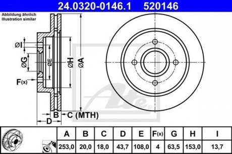 Тормозной диск, PowerDisc, вентилируемый, перфорированный, задний ; левая/правая, ср. внешний 253 мм, т.е. 20 мм, 1 шт. FORD COUGAR, MONDEO I, MONDEO II, SCORPIO II 1.6-2.9 02.93-12.01 ATE 24.0320-0146.1