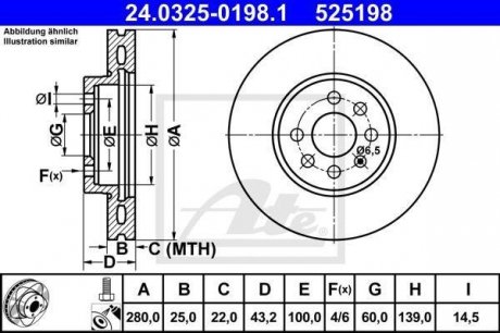 Тормозной диск, PowerDisc, вентилируемый, перфорированный, передний ; левая/правая, ср. внешний 280 мм, т.е. 25 мм, 1 шт. OPEL ASTRA H, ASTRA H GTC 1.3D-2.0 01.04-05.14 ATE 24.0325-0198.1