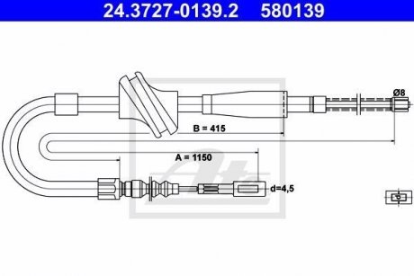 Трос, стояночная тормозная система ATE 24.3727-0139.2 (фото 1)