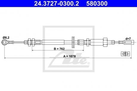 Трос стояночного тормоза передний (1078мм) CITROEN JUMPER; FIAT DUCATO; PEUGEOT BOXER 1.9D-2.8D 07.90- ATE 24.3727-0300.2 (фото 1)
