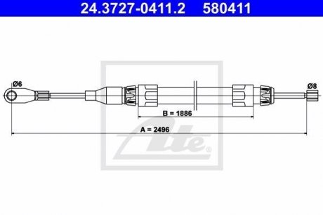 Трос, стояночная тормозная система ATE 24.3727-0411.2 (фото 1)