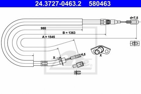 Трос ручного тормоза задний левый/правый (1545 мм) MERCEDES SPRINTER 2-T (B901, B902), SPRINTER 3-T (B903) 2.1D-2.9D 01.95-05.06 ATE 24.3727-0463.2 (фото 1)