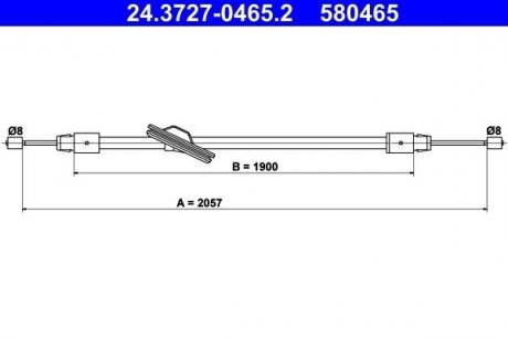 Трос переднего ручника (2057мм) MERCEDES C (C204), C T-MODEL (S204), C (W204), E (A207), E (C207) 1.6-6.2 01.07- ATE 24.3727-0465.2 (фото 1)