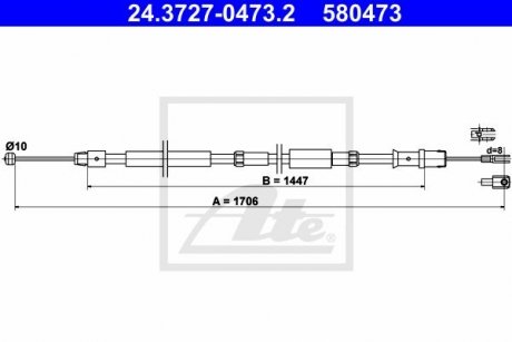 Трос ручного тормоза задний левый/правый (1706 мм) MERCEDES SPRINTER 3,5-T (B906), SPRINTER 3-T (B906), SPRINTER 4,6-T (B906), SPRINTER 5-T (B905) 1.8-3.5 04.01- ATE 24.3727-0473.2