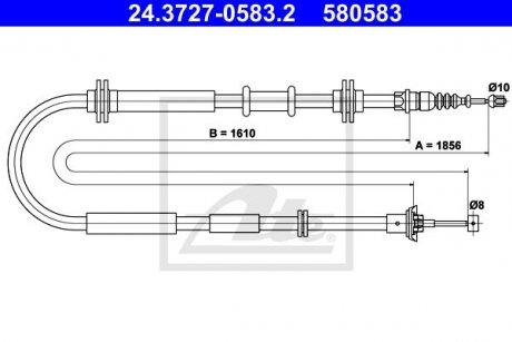 Фото автозапчастини трос стоянкового гальма задн лев/прав (1856мм/1610мм) FIAT TIPO 1.0-1.6D 10.15- ATE 24.3727-0583.2