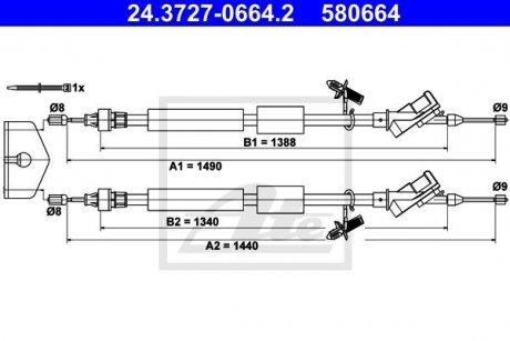 Трос ручного тормоза задний левый/правый (1440мм/1490мм) FORD FOCUS II 1.4 07.04-09.12 ATE 24.3727-0664.2