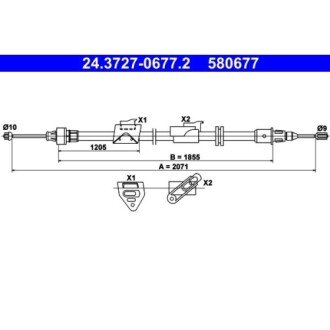 Фото автозапчасти трос ручника задний правый (2071мм) FORD GALAXY II, GALAXY MK II, MONDEO IV, S-MAX 1.6-2.5 05.06-06.15 ATE 24.3727-0677.2