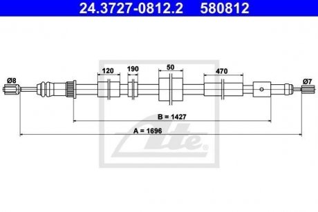 Трос, стояночная тормозная система ATE 24.3727-0812.2 (фото 1)