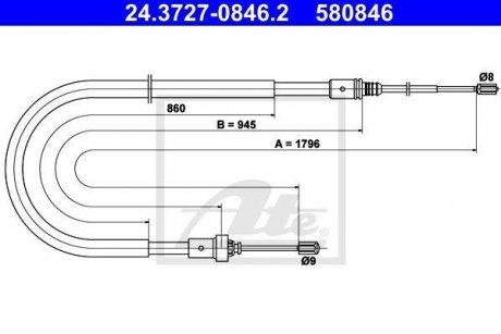 Трос, стояночная тормозная система ATE 24.3727-0846.2 (фото 1)