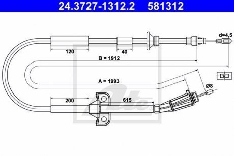 Трос, стояночная тормозная система ATE 24.3727-1312.2 (фото 1)