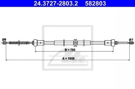 Трос стояночного тормоза задний (1855мм/755мм) RENAULT TWINGO III; SMART FORFOUR 0.9/1.0/Electric 07.14- ATE 24.3727-2803.2