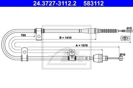 Трос, стояночная тормозная система ATE 24.3727-3112.2 (фото 1)