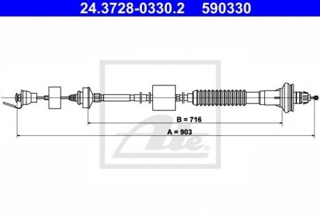 Трос сцепления (903 мм/672 мм) CITROEN XSARA PICASSO 1.6-2.0D 12.99-12.11 ATE 24.3728-0330.2