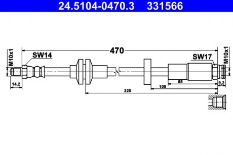 Гальмівний шланг передній лівий/правий (довжина 470 мм, M10x1/M10x1) ALFA ROMEO GIULIETTA 1.4-2.0D 04.10-12.20 ATE 24.5104-0470.3