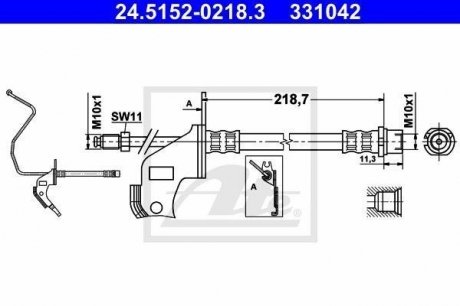 Тормозной шланг задний левый (длина 230мм, M10x1/M10x1) OPEL ASTRA H, ASTRA H CLASSIC, ASTRA H GTC 1.2-2.0 01.04- ATE 24515202183