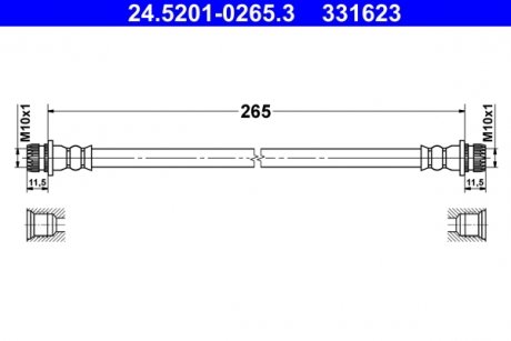 Фото автозапчасти тормозной шланг задний левый/правый (длина 265мм, M10x1) MITSUBISHI COLT VI 1.1-1.3LPG 06.04-06.12 ATE 24.5201-0265.3