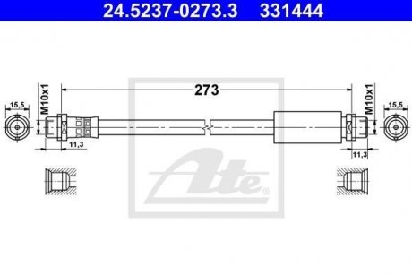 Гибкий тормозной шланг передний левый/правый (длина 270мм, M10x1/M10x1) AUDI 100 C4, A6 C4 1.8-4.2 12.90-12.97 ATE 24.5237-0273.3