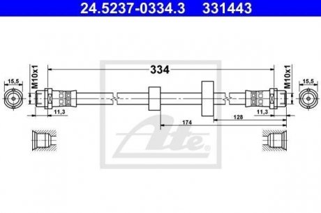 Гальмівний шланг передній права (довжина 330 мм, M10x1/M10x1) Volkswagen TRANSPORTER IV 1.8-2.8 07.90-06.03 ATE 24523703343