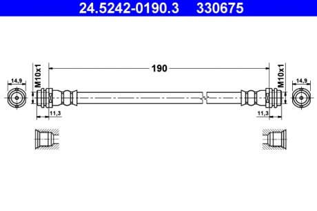 Гнучкий гальмівний шланг задній лівий/правий (довжина 190 мм, M10x1/M10x1) AUDI A2 1.2D-1.6 02.00-08.05 ATE 24.5242-0190.3