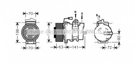 Компресор кондиціонера Mercedes ACTROS/ACTROS (MP2/MP3)/ATEGO 2 11.9D-7.2D >1996 AVA COOLING MEAK239