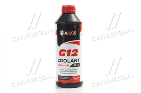 Антифриз RED G12 Сoolant Ready-Mix -36°C <> (червоний) (Каністра 1кг) AXXIS P999G12RRDM1