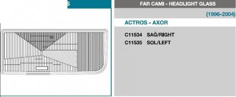 Скло фари Mercedes ACTROS/AXOR лівий AYFAR C11535 (фото 1)