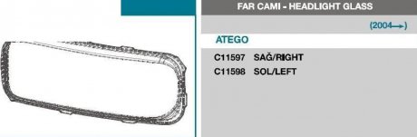 0008264510 Скло фари праве Mercedes ATEGO з 2004 року AYFAR C11597
