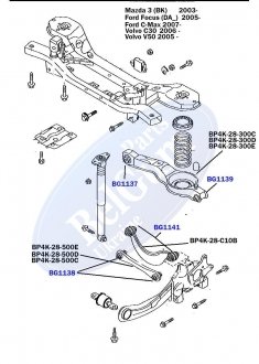 Сайлентблок рычага (заднего/внутри) Mazda 3/Ford Focus/Volvo c30 (33.4x12x49.7x55.2) (под пружину) BELGUM PARTS BG1137