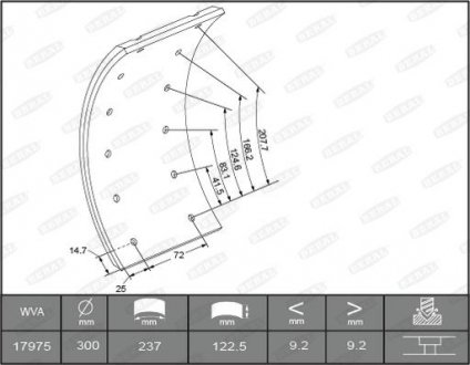 Накладка тормозная задняя (300x122. Базовая) MERCEDES T2/LN1 04.86-12.94 BERAL KBL17351.0-1561 (фото 1)