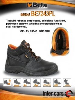 Взуття робоче BASIC, розмір: 40, категорія безпеки: S1P, SRC, матеріал: шкіра, колір: чорний, підносок: сталь, утеплений черевик BETA BE7243PL/40