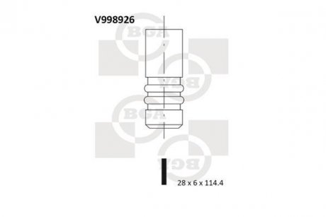Клапан впускной (28x6x114,4) OPEL ASTRA H, ASTRA H GTC 1.6D-2.4D 11.02- BGA V998926 (фото 1)