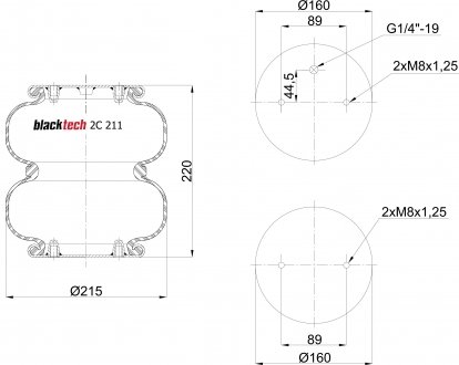 Пневморессора с плитой и металлическим кольцом (2 бублика) BLACKTECH 2C 211-220 P02 (фото 1)